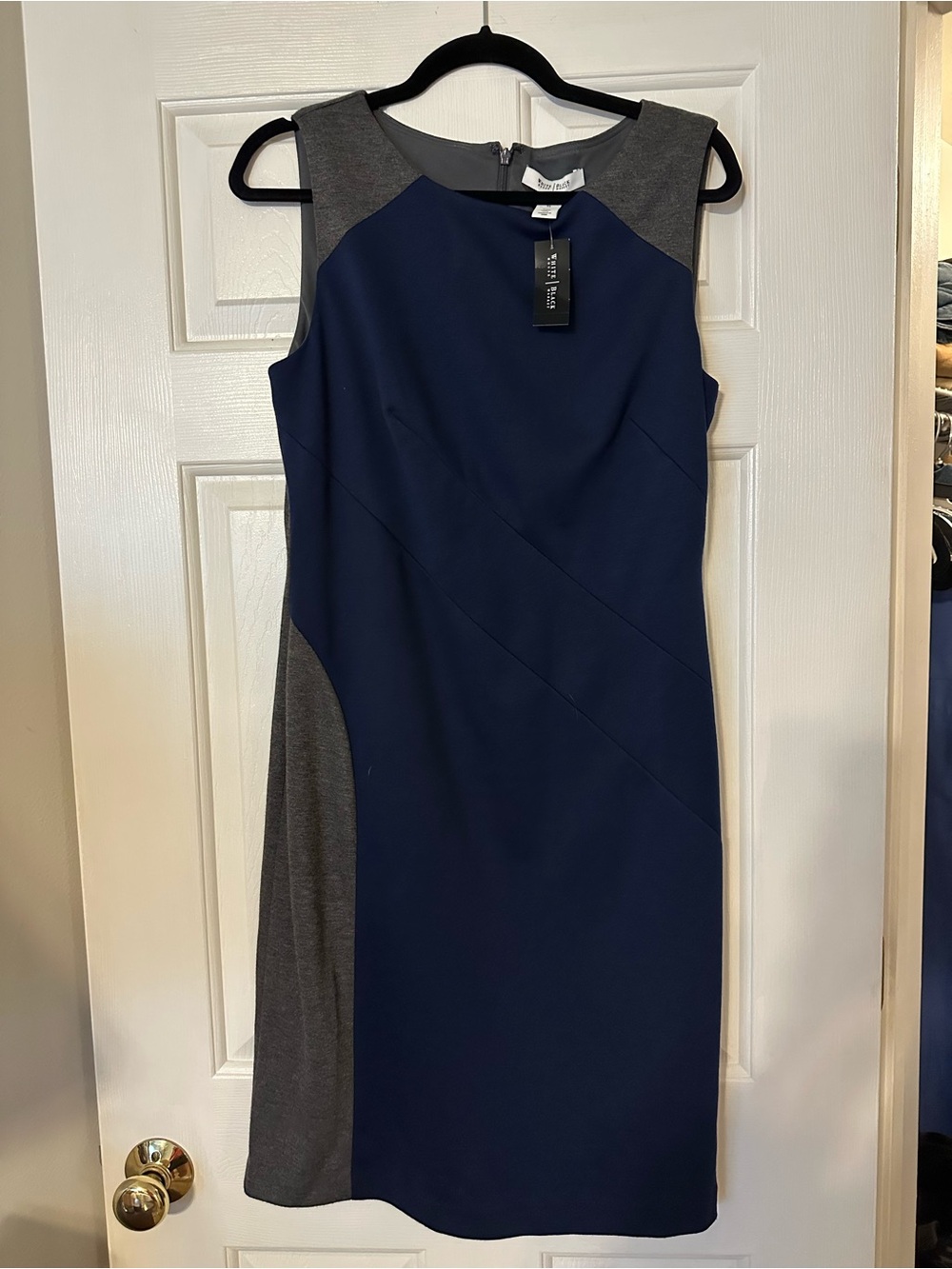 White House Black Market Navy and Gray Colorblock Sheath Dress